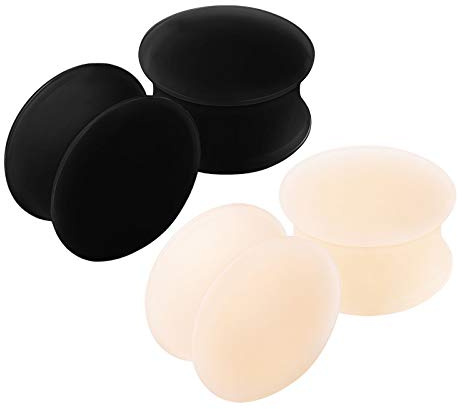 KJM FASHION 4 Stk Silikon Schwarz Hautfarbe 18 mm 11/16 Double Flared Flesh Earplugs Ohr Plug Stecker Ring Expander Stab Piercing Schmuck 2824