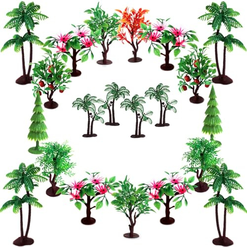 OrgMemory Tree Cake Decorations, 19pcs, Toy Trees with Bases, 3-5.5/7.5-14 cm, Ho Scale Trees, Diorama Supplies for Crafts or Cake Topper
