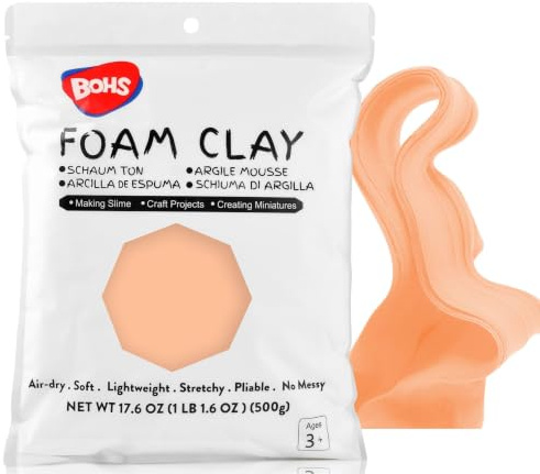 BOHS Pâte à modeler en mousse autodurcissante couleur pêche, 500 g | Texture souple et extensible; détails précis sur mousse EVA et polystyrène expansé; cosplay, accessoires, figurines et slime