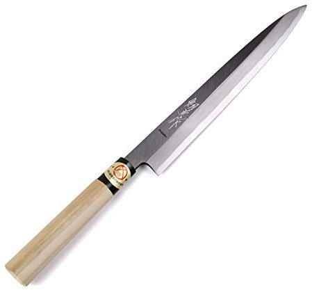 Syosaku Japanese Sushi Sashimi Chef Knife Kigami(Yellow Steel)-No.2 D-Shape Magnolia Wood Handle, Yanagiba 9.5-inch (240mm)