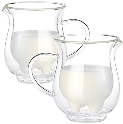 Cucina di Modena Eutertassen: 2er-Set doppelwandige Milchkännchen im witzigen Euterdesign, 200 ml (Milchtassen, Doppelwandige Glas Milchkännchen, Mitbringsel)