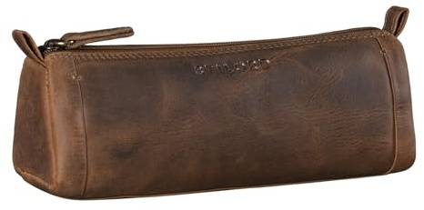 STILORD Freddie Federtasche Leder Schreibetui 2 Fach Vintage Federmäppchen Groß Stiftemappe Faulenzer Lederetui Schlamperetui für Lineal Stifte Pinsel aus Echtleder Farbe:mittel - braun