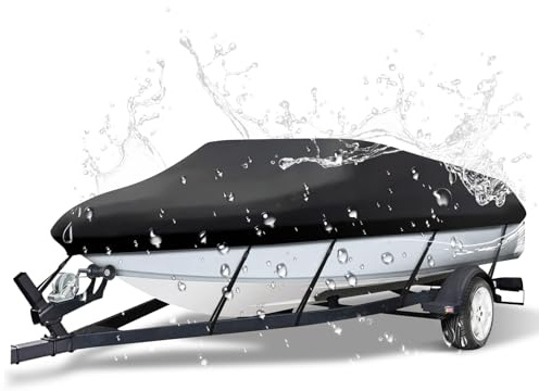 NEVERLAND Trailerable Boat Cover Waterproof Heavy Duty Marine Grade Polyester Canvas Fits V Shape/V-Hull and Tri-Hull Runabouts, Pro-STYL, Bass Boats (Boat Length 20-22ft, Beam Width up to 102,Black)