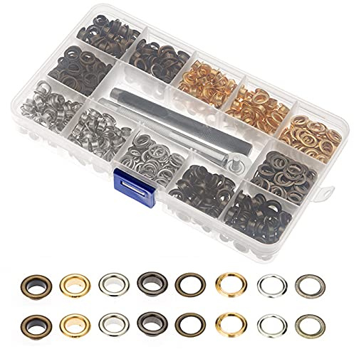 Ösen Set, 400 Sets Ösen Werkzeug Kit Metallösen 6mm Ösen Scheiben in 4 Farben mit 3tlg Werkzeugset für DIY-Projekte, Kleidung, Taschen, Hüte, Segeltuchschuhe, Etiketten, Gürtel