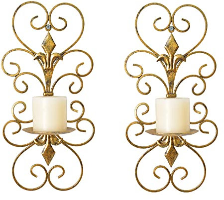 JUCONSIN Set di 2 appliques da parete portacandele in metallo, decorazione da parete da appendere alla parete, per decorazione domestica, camera da letto, sala da pranzo, oro