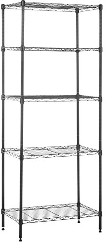 Amazon Basics Scaffaliera a 5 ripiani stretti, altezza dei ripiani e piedini di livellamento regolabili, senza rotelle, Nero, 60.1 x 35.6 x 152.4 cm (D x W x H)