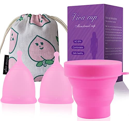 Menstruationstasse, FainFun Menstruationstassen Set, 2 Stücke Periodentasse Weich Silikon, Menstruationskappe Pink, Menstrual Cup Größe Small und Large, Flex Period cup, Menstruations Cup