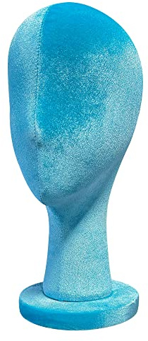 DE-LIANG Female Blue Head Mannequin, Velvet Wig Head Stand Dress Form, Head Model Can Wear Earring Head for Hat Wig Jewelry Clothing Fabric Head Model Rose Red 35cm