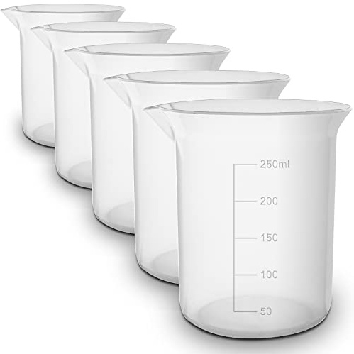 5pcs - RE-GEN 250ml Graduated Clear Plastic Measuring Beakers Cups – Ideal for Laboratory, Home, Kitchen, Cooking, DIY, Arts & Crafts