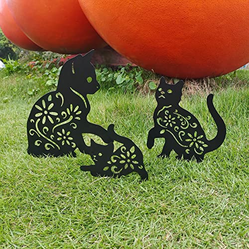 Gartendekoration für Katzen, 3 Stück, Katze, Kunst, Garten, Metallstatuen, Deko, für Hof, Terrasse, Rasen, Veranda, Hof, Gartendekoration, Rasen-Ornamente (Schwarze Katze)