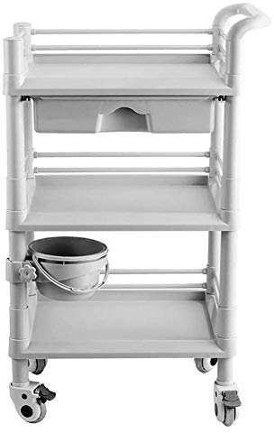 MERTNK Aufbewahrung Hand Trucks, Küche Movable Trolleys, 3 Tier Abs Mit Schubladen, Roll Schönheit Instrument Rollen Trolley Mit Schmutz Eimer, 100 Kg Kapazität
