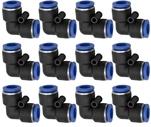 Bwintech 12 Stück 10mm 90 Grad Winkel Pneumatikanschluss, 2 Wege Kunststoff Schnellverschluss PV Luftleitungsadapter