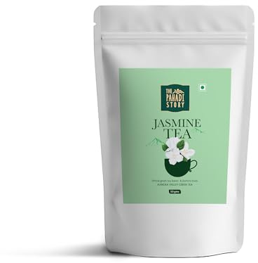 The Pahadi Story Thé au jasmin (50 g pour 25 tasses) Fleurs de jasmin séchées naturelles avec feuille de thé vert pour la gestion du poids, un cœur sain et une bonne santé bucco-dentaire