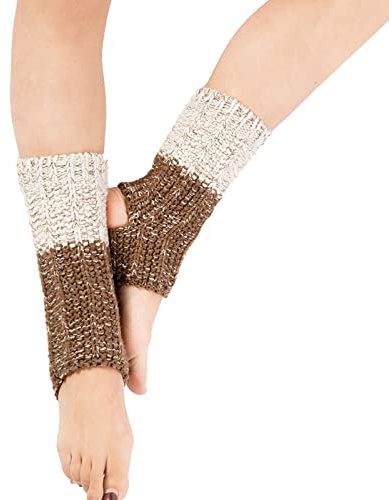 JK Home Calentadores de pierna de yoga de punto de 22 cm para damas, calcetines de yoga de ganchillo de punto suave
