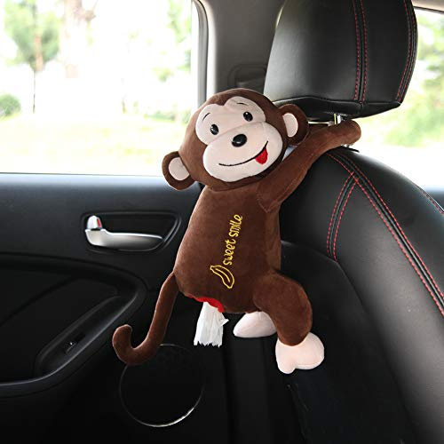 ARSBORUI Taschentuchbox AFFE Taschentuchspender Auto Serviettenbox Niedliche Auto Taschentuchbox Kosmetiktücherbox Hängende Plüsch AFFE Taschentuchhalter Kreative Tier Monkey Tissue Box (Kaffee)