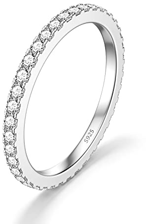 Cubic Zirconia Stackable Eternity Bands Sterling Silver Wedding Band Ring for Women