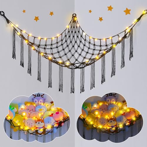 Unicorn Castle Stofftier-Netz-Hängematte, Spielzeug-Organizer, Stofftier-Aufbewahrung, Spielzeughalter, Wanddekoration, für Kinderzimmer, Spielzimmer, Schlafzimmer, Schwarz