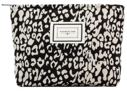 Kryzalite® Make-up-Taschen für Geldbörse, Kosmetiktasche mit Reißverschluss, große Reise-Segeltuch-Make-up-Organizer, Werkzeugtasche für Frauen und Mädchen, Leopardenschwarz