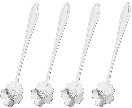QUARKZMAN 4 st rostfritt stål blomma sked 12 cm körsbärsblomma form kaffe sked liten tesked dessert sked för espresso tårta silver