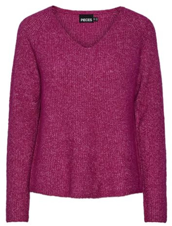 PIECES Suéter de Punto Femenino con Cuello, Fucsia, XS