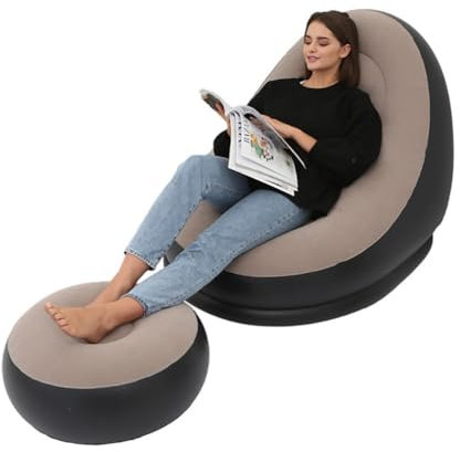 WHIPIN Lazy aufblasbares Sofa, aufblasbarer Liegestuhl, Liegesofa for Innen-Wohnzimmer-Schlafzimmer, 2-teiliges Deluxe-Außen-Klappsofa, Outdoor-Reise-Camping-Picknick (Color : Style 1)