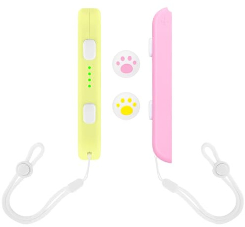 DLseego Poignet Poignées pour Switch Joycon,1 Paire Poignet Controller avec 2 Capuchons de Poignée Pouce,Switch Controller Poignée Accessoires Automatique Serrure et Serrage Réglable,Jaune Rose