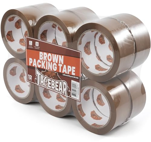 TAPEBEAR 12 Rollen Paketklebeband Packband Braun Paketbänder 48mm x 50m, Verpackungsklebeband Paketband 2.6mil Dick für Pakete und Karton Versand, Umzug, Lagerung