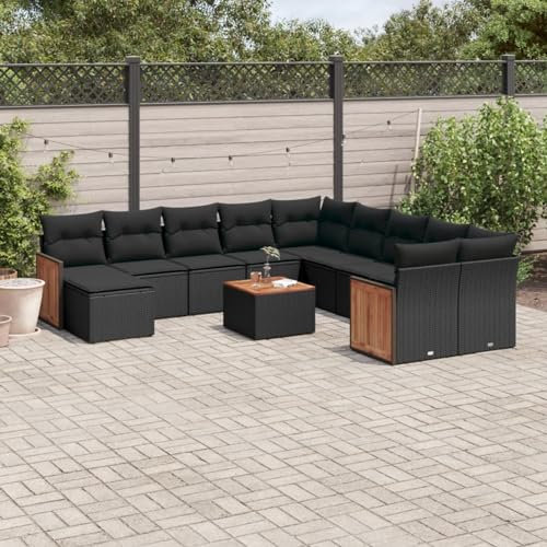 SECOLI XXL Rattan Gartenmöbel Set Con Stauraum Loungemöbel Set Terrassenmöbel Gartenlounge Ecksofa Garten Loungesofa Outdoor Sitzgruppe PolyRattan Ecklounge Lounge Set Schwarz 12-tlg-Type-148