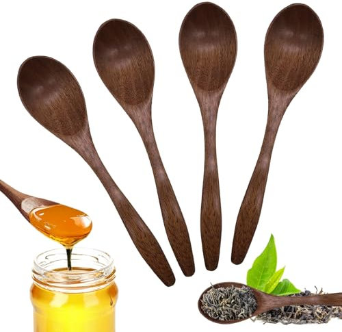 Cucchiaini da Caffè Piccoli 4 Pezzi, Cucchiaino in Legno Naturale Cucchiaini in Legno Fatti a Mano per Cioccolata Calda, Miele, Caffè, tè, Accessori da Cucina