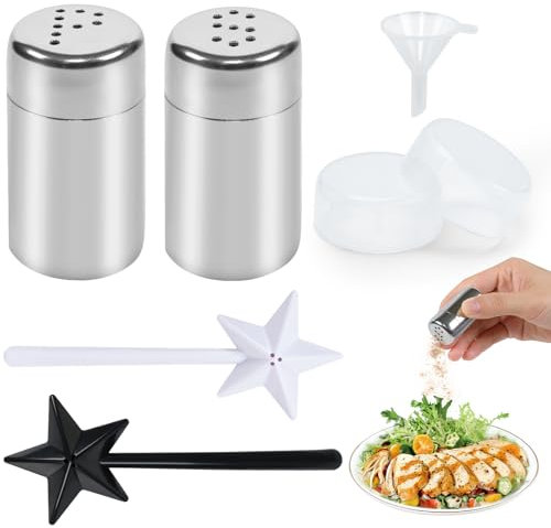 HavaCue Mini Salz und Pfefferstreuer Set, Salzstreuer Klein mit Deckel, Mini Salzstreuer für Unterwegs Edelstahl, mit Sternförmiger Puderzucker Zauberstab, für Camping, Grill im Freien, Restaurants