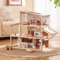 ROBOTIME Wooden Doll House, Bohemian Dollhouse with Furniture and Accessories, 3-Level Playhouse with Adjustable Tent and Rattan Elements, Brown Khaki Style, Imaginative Gift for Toddler Aged 3+