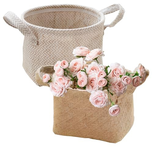 volumoon Cesta de almacenamiento, canasta de almacenamiento de yute, Cesto de Almacenaje de Mimbre,cesta de almacenamiento plegable con asa,Organizadoras de Espacio y Almacenamiento Prácticas