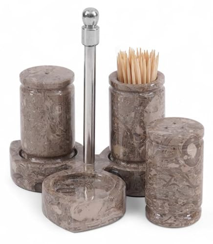 Marmorsalt- och pepparset med 3 med bricka 6 cm handgjorda salt- och pepparkvarnar set – saltbehållare, salt- och pepparskakare, pepparkvarn för köksinredning 0