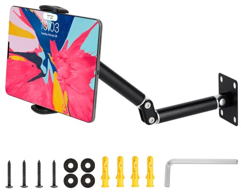 NZZVNZ Wandhalterung tablet, Aluminium iPad-Halterung, 360°Drehbar Basis, stabil und einstellbar für Küchenwandinstallationen für 4.7-13 iPads und Telefone