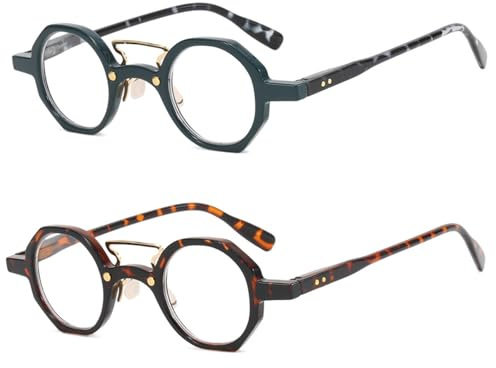 AOOLIA 2 Stück Runden Lesebrille für Damen Herren, Retro Blaulichtfilter Lese Brille, Ultra Klare Sicht Lesehilfe