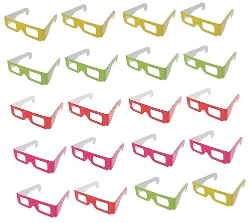 UKCOCO 20 Pieces 3d Cardboard Glasses 3d Anaglyph Glasses Red Yellow Green Frames for Movie Watching and Gaming