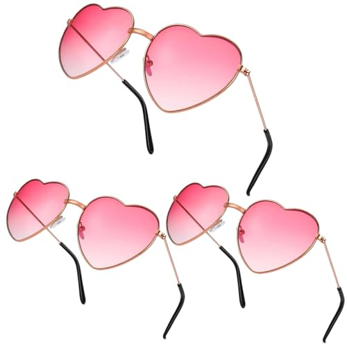 XYTAHDM 3 Paia Occhiali da Sole Cuore,Occhiali da Sole Hippie, Occhiali da Sole Retro,Occhiali Cuore Rosa,Occhiali da Festa Hippie,per Bambini, Uomini e Donne