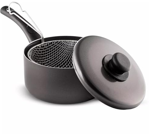 GRACE KITCHEN Cookware – Non Stick Chip Pans with Basket and Lid Aluminium Deep Fryer Saucepan (20cm)