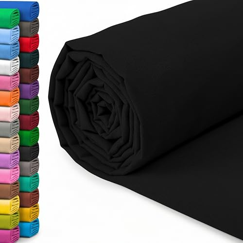 A-Express Tela de algodón 100% - 150 cm de ancho - Tela de algodón liso por metros - Ideal para acolchar, costura, forro de cortina, bolsas, ropa de cama, fundas de almohada, Negro, Sólido