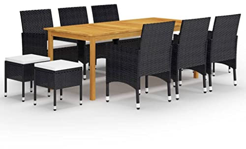 Gecheer Garten-Essgruppe, 11-TLG. Sitzgruppe aus Akazienholz und PE-Rattan, Gartentisch mit Stühlen, für Outdoor-Terrassen