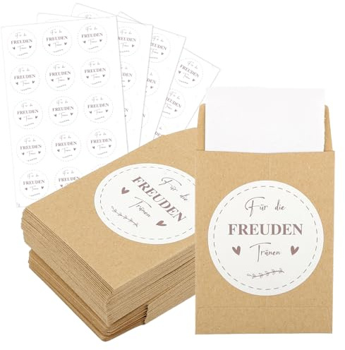 60 Stück Hochzeit Taschentücher Tüten, 6x8cm Hochzeits Papiertüten Set | mit Aufkleber, Freudentränen Geschenktüten, Hochzeit Taschentücher Tüten, Mini Freudentränen Taschentücher Hochzeit