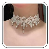 TseenYi Gothic Spitze Halshalskette Steampunk Spitze Halskette weiße Perle Quaste Wide Spitze Lolita Halsketten Kragenkette 90er Victorian Tattoo Cosplay Prom Schmuck Schmuck