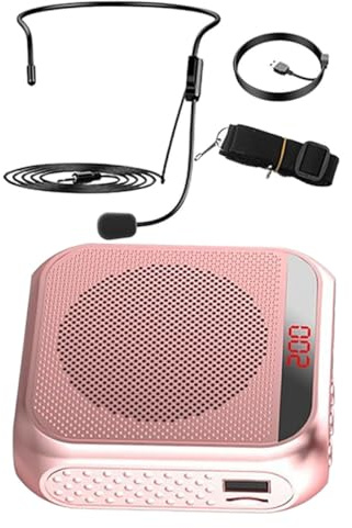 Yardwe Micrófono con Altavoz S17 Portátil Inalámbrico para Guía Turístico | Pantalla Led, Versión en Inglés, Rosa Dorado, Plástico, Recargable, para Viaje y Enseñanza, Decoracion Colegio