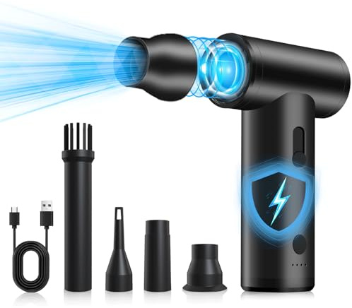 MERTTURM USB-C Soplador Polvo Eléctrico, 120000RPM Aleación Aluminio Plumero Aire Comprimido, Soplador Potente, Velocidad Ajustable Limpiador Aire Presión Electrónico Para PC/Teclado/Coche/Casa
