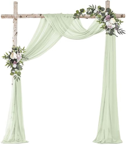 Huamirra Hochzeitsbogen Tüllstoff, 75X600cm Chiffon Stoff Vorhänge Tülldekostoff Bogenvorhäng, Hochzeitsbogen Gardinen, Hochzeits Tüll Hintergrund Vorhang, für Laube Hochzeit Torbogen (Grasgrün)
