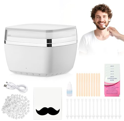 Tccydm Nasenhaarentferner Wachs Set mit Wachswärmer, Tragbar | 100g Nasenhaarwachs, 20 Nose Hair Sticks, 10 Holzstäbchen, 5 Tabletten Behandlung Öl,1 Maschine, 10 Schnurrbartschablonen