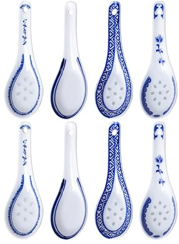 Alipis Lot De 8 Cuillères À Soupe Asiatiques En Porcelaine Chinoise Bleu Floral 5.31X1.77X0.79In Cuillère À Soupe Pour Ramen Wonton Et Repas Asiatiques