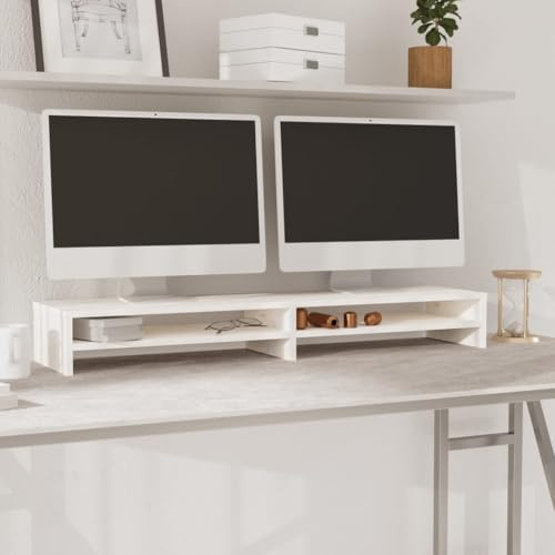 GCHDHAPB Entertainment Centers & TV Stands-Monitorständer Weiß 100x24x13cm Massivholz Kiefer