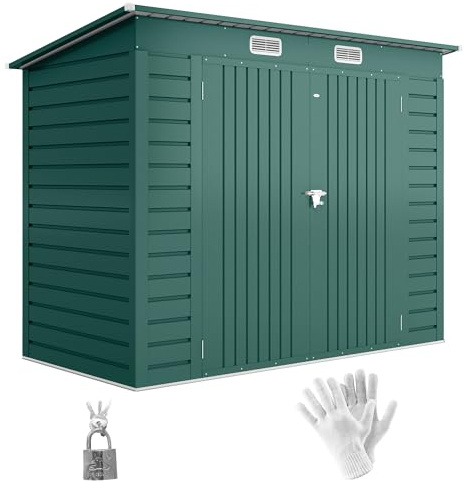 Outsunny Metall Gerätehaus 2,7 m² Pultdach Doppeltür 249x121x183cm Grün | Abschließbar, Fenster, Geräteschuppen, Gartenhaus, Outdoor Garten Schuppen Schrank, für Hinterhof Außenbereich