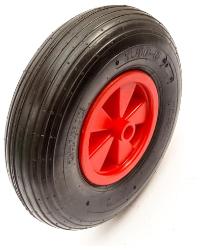 3.50-6/4.00-6 Wheel & Tyre 13 Inch / 330mm Pneumatic 16mm Bore Line/Ribbed Tread Wheelbarrow Builders Barrow Garden Trolley Hand Cart Replaces 350-6, 3.50x6, 350x6